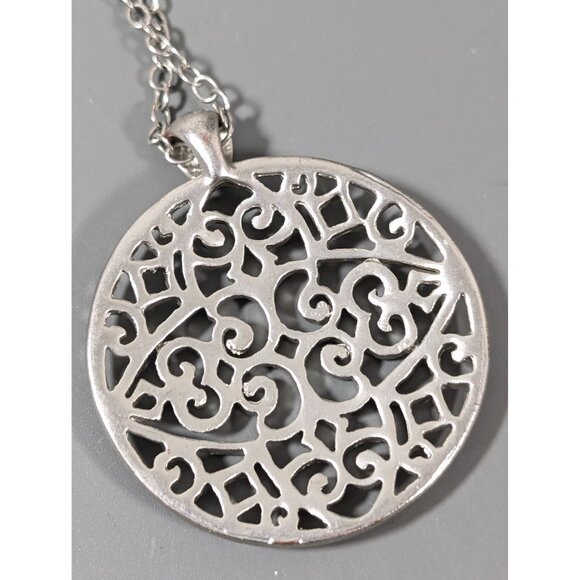 American Eagle Silver Tone Medallion Pendant Necklace Long Boho 30" - Picture 7 of 8